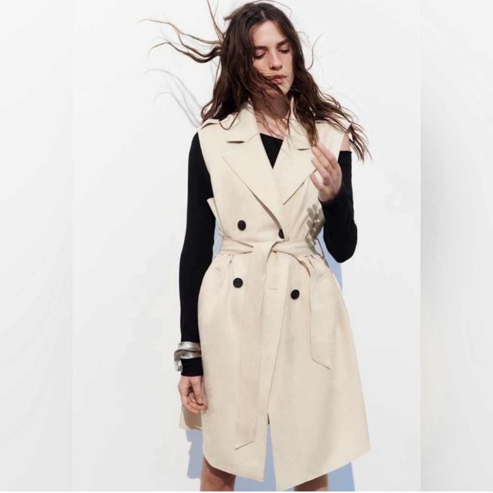 Zara Cream Sleeveless Trench Vest